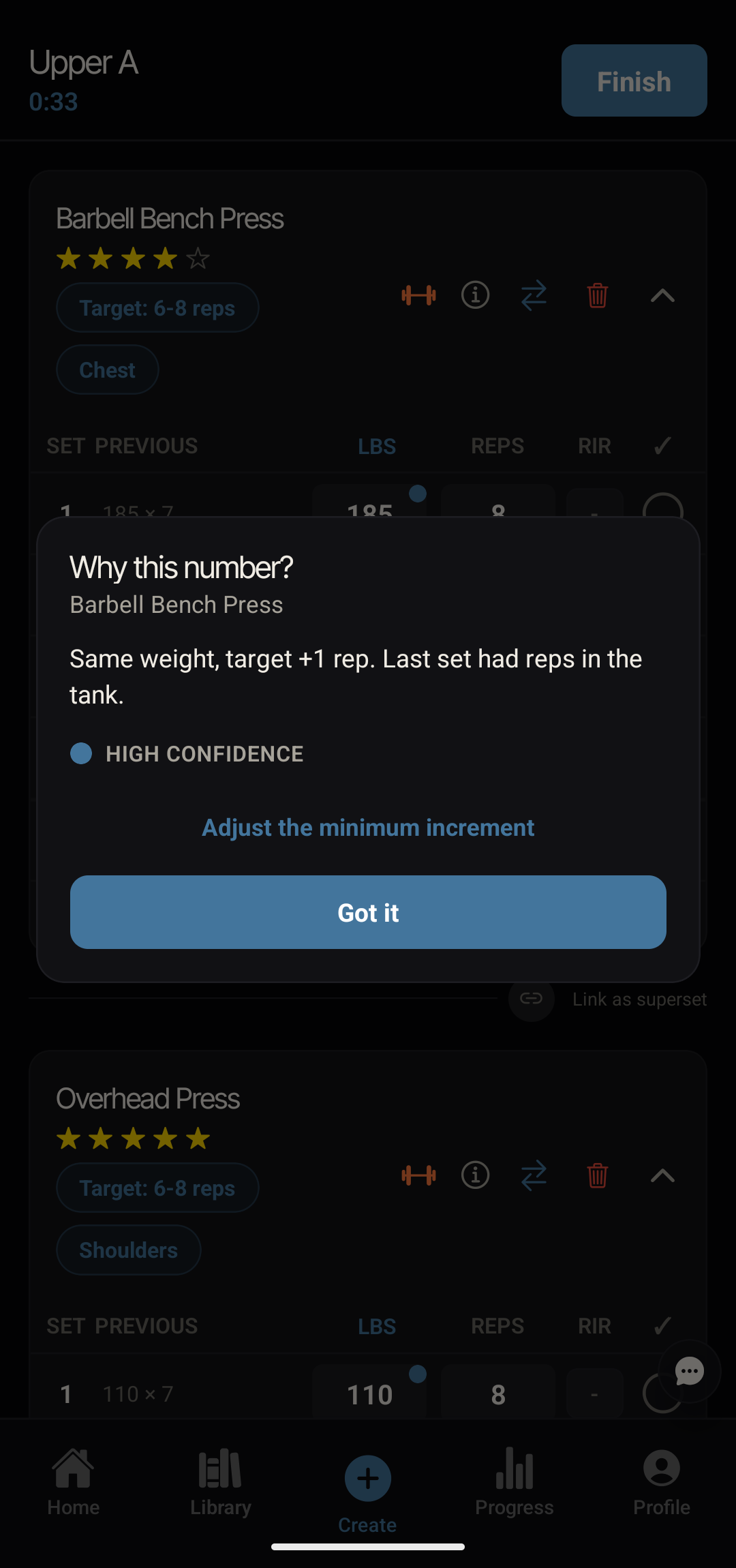 Anneal screenshot: the next set pre-filled, with a 'Why this number?' explainer showing the reasoning